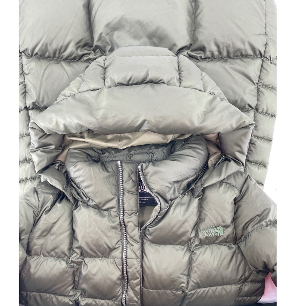 The North Face Puffer Parka Medium Green Excellent Hooded Down Insulated Coat - Picture 5 of 6